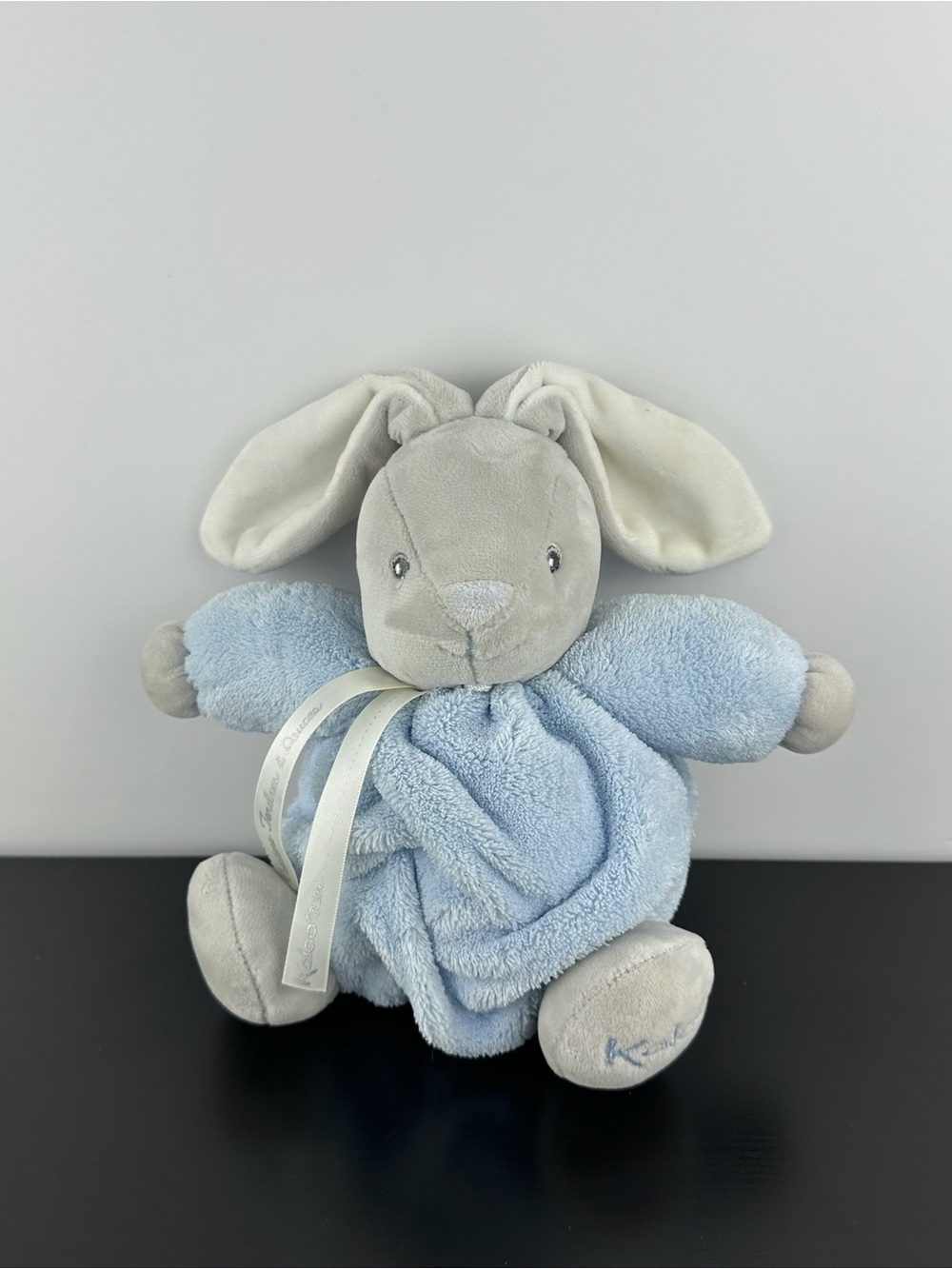 Kaloo France Rare Plume Chubby Bunny Rabbit 8" Gray Blue Douces Lapin Plush